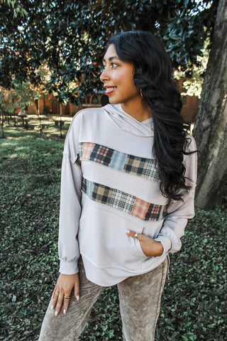 Plaid Cutie Hooded Pullover • Latte - FINAL SALE