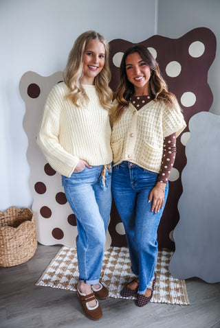 A Cozy Charm Waffle Cardigan • Yellow