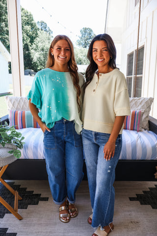 Sun-Drenched Dip Dye Linen Top • Seafoam