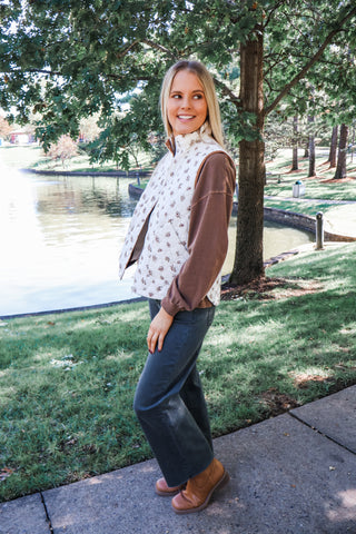 Floral Meadow Quilted Vest • Cream