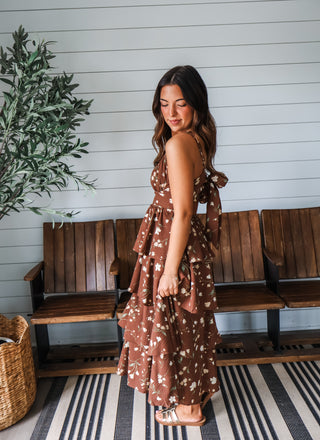 Fall Romance Ruffle Midi • Brown Floral