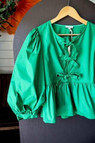 Summer Sale 50 • Green Bow Tie Peplum Top - FINAL SALE