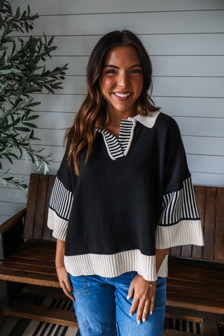Cider Stripes Polo Knit • Black