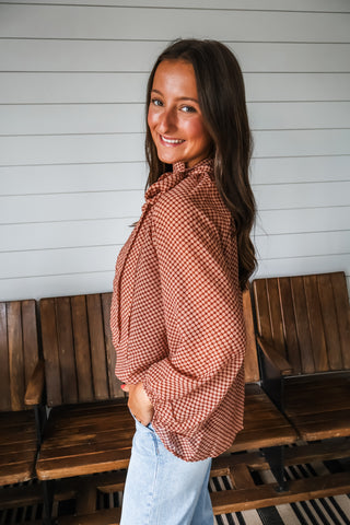 Fancy Feeling Bow Blouse • Rust Dot