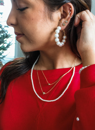 Polished Classic Pearl Hoop Earrings • Gold