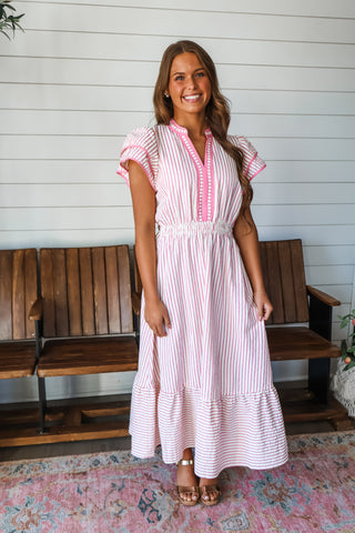 Springtime Stripes Ruffle Midi • Pink