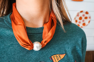 Silky Pearl Scarf Necklace • Burnt Orange