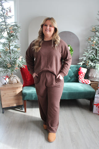 Home For The Holidays Pant Set • Cocoa - PLUS