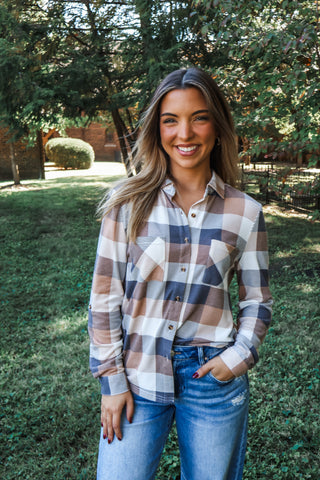 Soft Layers Plaid Top • Tan Mix