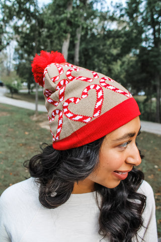 Candy Cane Cutie Pom Beanie • Mocha Mix