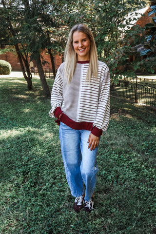 Mix & Match Striped Pullover • Mocha/Wine