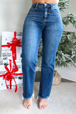 Callie Frayed Hem Straight | Tummy Control • Dark Wash