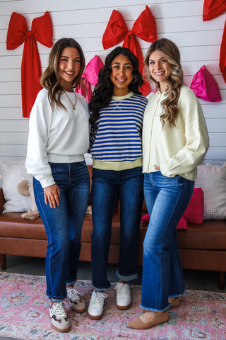 Rise & Shine Ringer Crewneck • Blue/Lemon