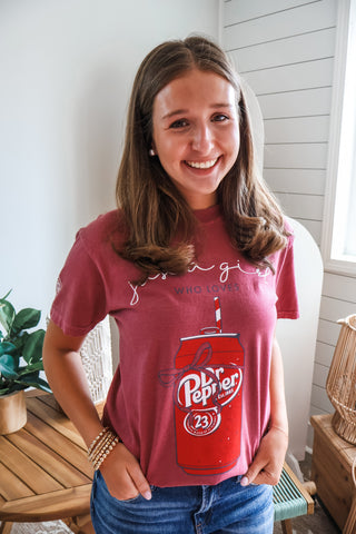 Just A Girl Who Loves Dr. Pepper Graphic Tee • Crimson