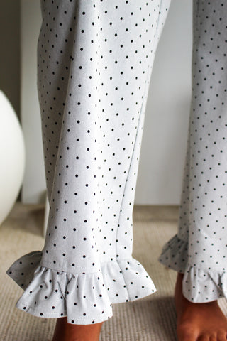 Dotted Darling Ruffle Pants • Pearl Grey