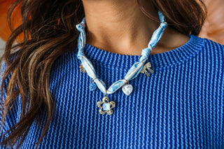 Blue for you • floral scarf necklace
