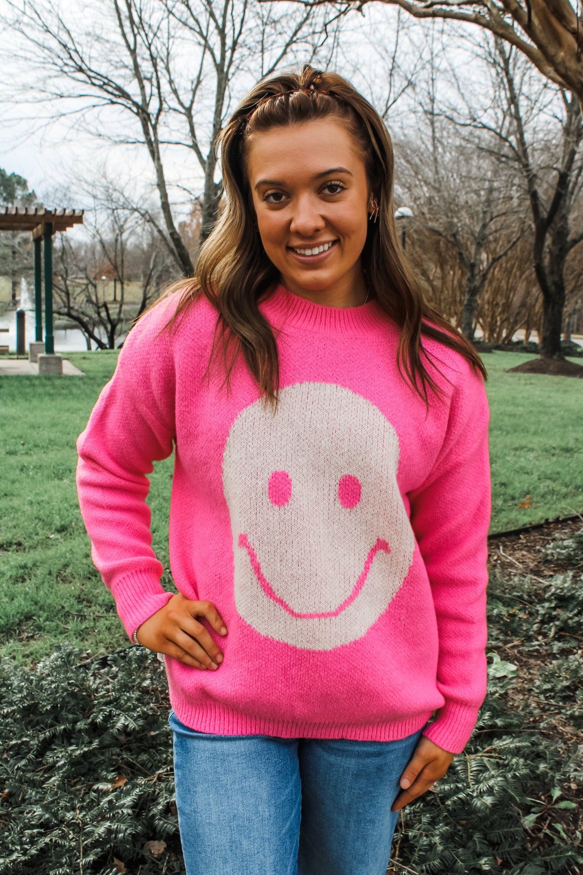 Be Happy Smiley Sweater • Bright Pink