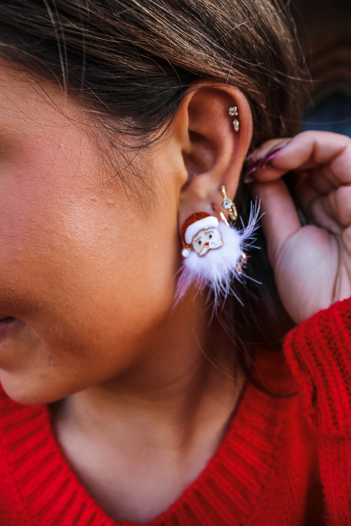 Dear Santa Pom Enamel Earrings • Red