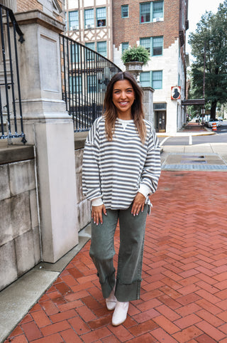 The Slouchy Stripe Pullover • Grey
