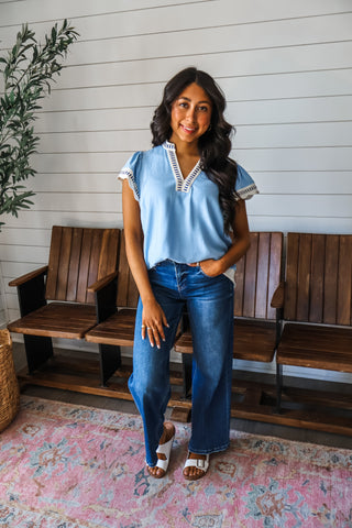 Sandshell Linen Scallop Top • Blue