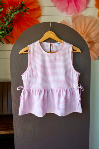 Summer Sale 51 • Pink Gingham Peplum Top - FINAL SALE