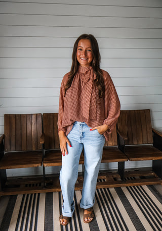 Fancy Feeling Bow Blouse • Rust Dot