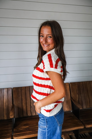 Ballpark Stripes Sweater Polo • Red