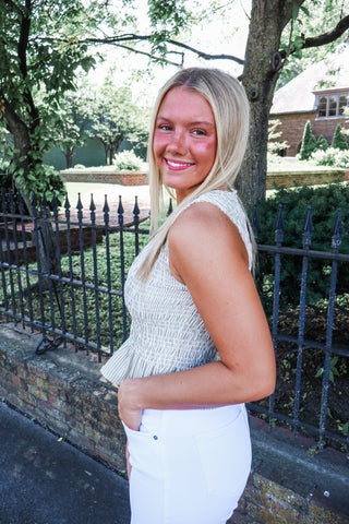 Feminine & Flirty Smocked Top • Olive Stripe