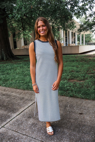 Summer In Stripes Tank Dress • Black
