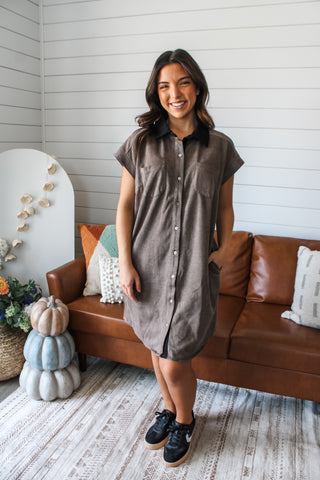 Set The Tone Twill Suede Dress • Ash Mocha