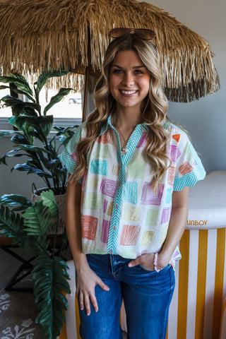 Tiki Time Printed Top • Turquoise Stripe