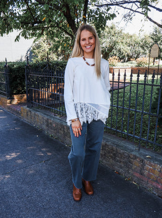 Storybook Ending Lace Trim Top • Cream