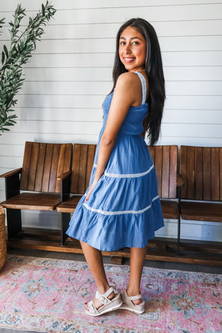 Lovely In Lace Pocket Dress • Dusty Blue