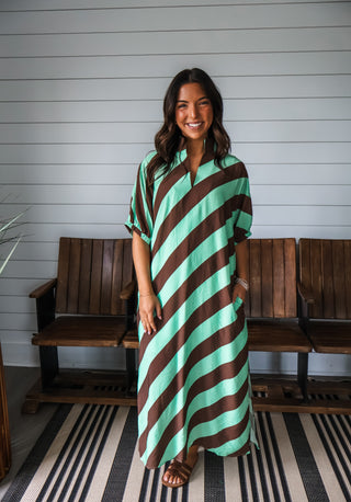 Nantucket Stripes Pocket Dress • Brown/Green