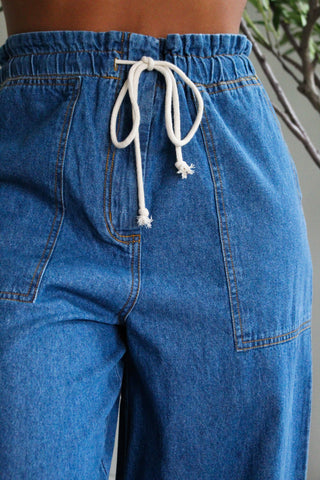 Wendy Drawstring Wide Leg • Dark Wash