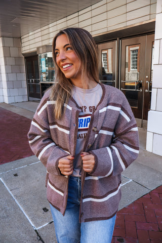 Simply Cozy Striped Cardigan • Mocha