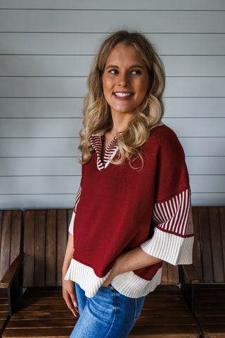 Cider Stripes Polo Knit • Wine