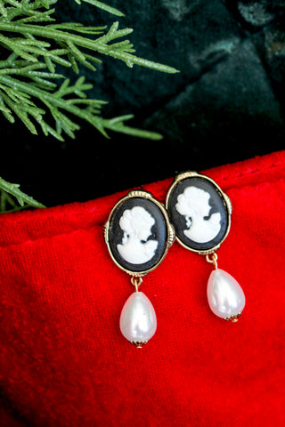 Classic Elegance Cameo Earrings • Black