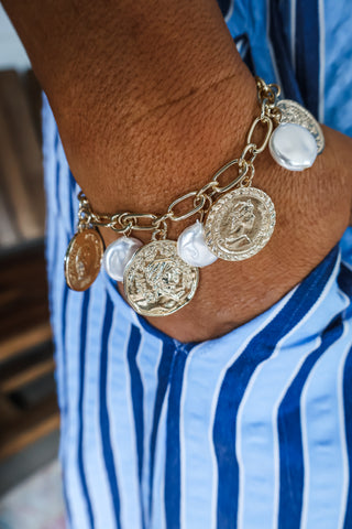 Ciara coin bracelet- gold + pearl