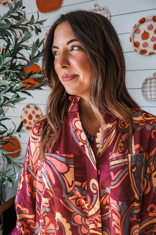 Fall Fever Satin Shirt • Wine