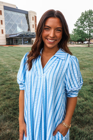 Pretty Please Striped Midi • Blue