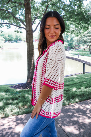 Summer Sale 6 • Pink Crochet Shirt – FINAL SALE