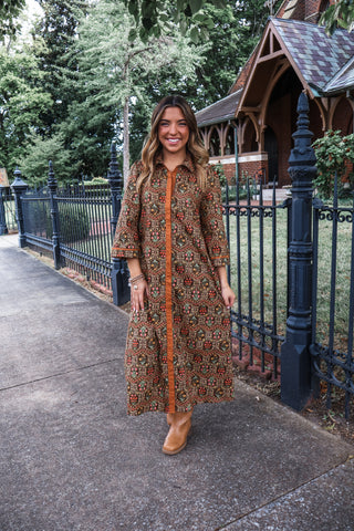 Blooming Borders Shirtdress • Brown Floral