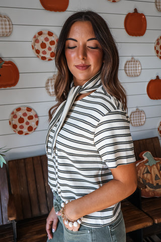 Tie Breaker Striped Tee • Cream/Olive