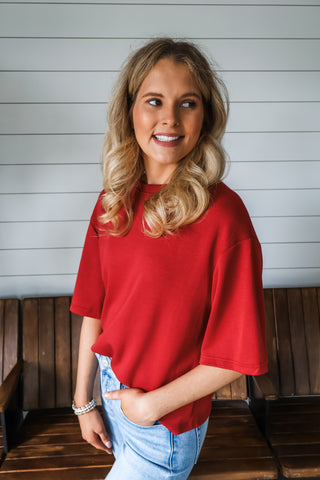 Easy Street Boxy Tee • Crimson