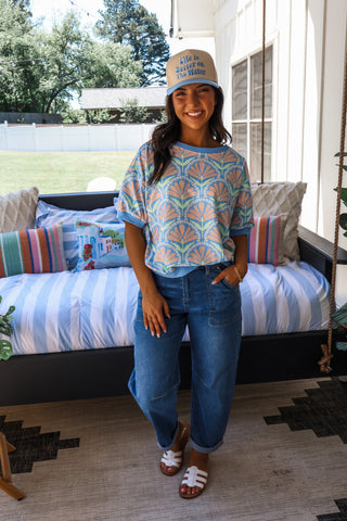 Palm Petals Pullover • Blue Floral