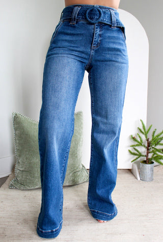 Gwen Belted Wide Leg | Tummy Control • Medium Wash