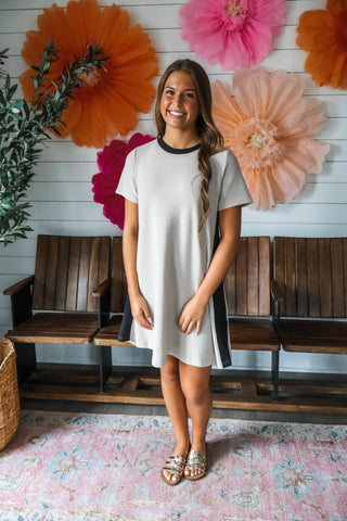 Neutral Notes Pocket Dress • Beige/Black