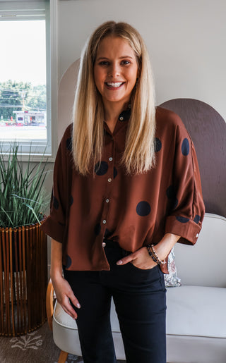 Day To Night Dotted Satin Shirt • Chocolate