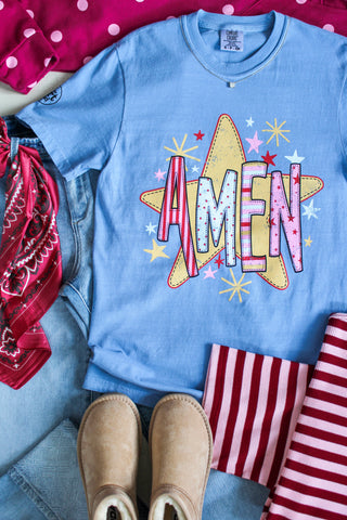Amen Star Print Graphic Tee • Blue